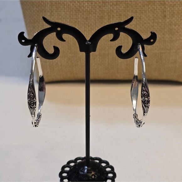Sterling Silver 925 and Etched Hoop Earrings New! - Picture 4 of 6